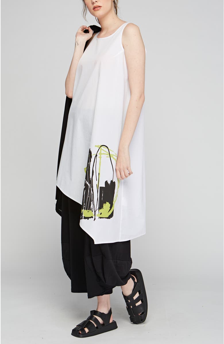LUUKAA Allegro Printed Asymmetrical Poplin Tunic, Alternate, color, White