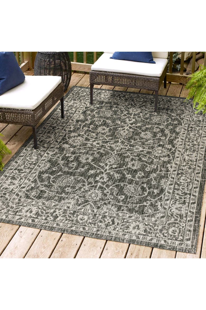Palazzo Vine and Border Textured Weave Indoor/Outdoor Rug, Alternate, color, Black/Gray