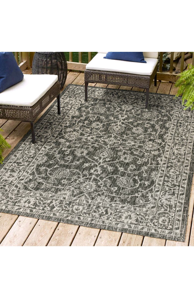 JONATHAN Y Palazzo Vine and Border Textured Weave Indoor/Outdoor Area Rug, Alternate, color, Black/Gray