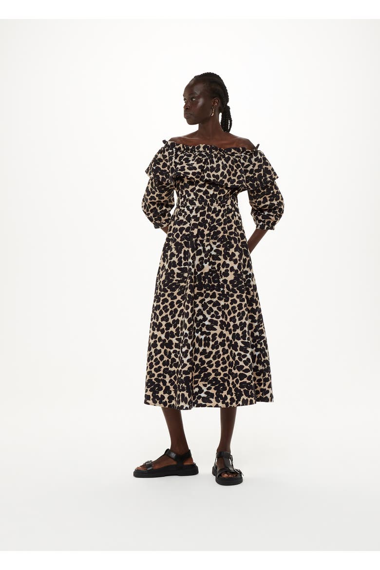Leopard Spot Bardot Midi Dress, Main, color, Leopard Print