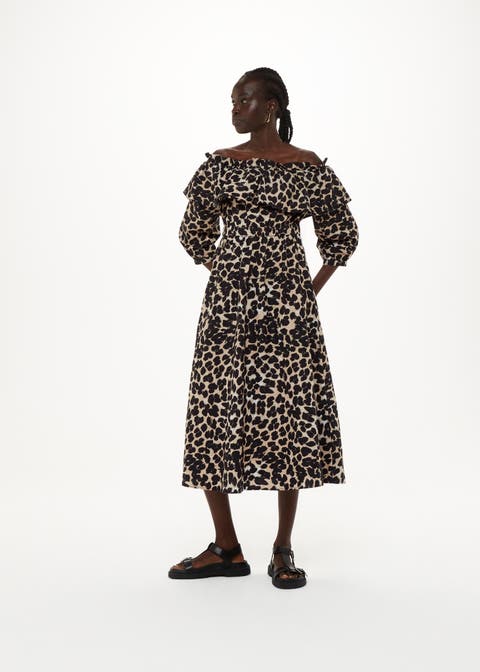 Leopard Spot Bardot Midi Dress