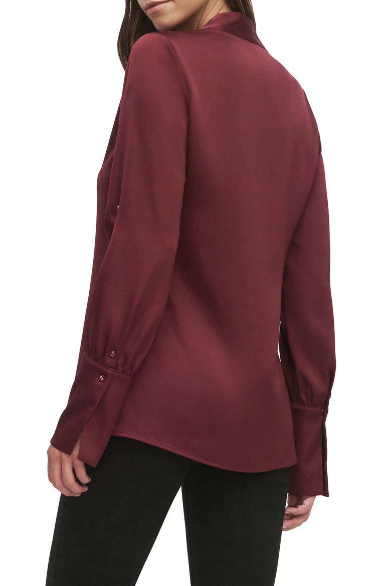 The Izzy Fluted Sleeve Satin Shirt, Alternate, color, VINO