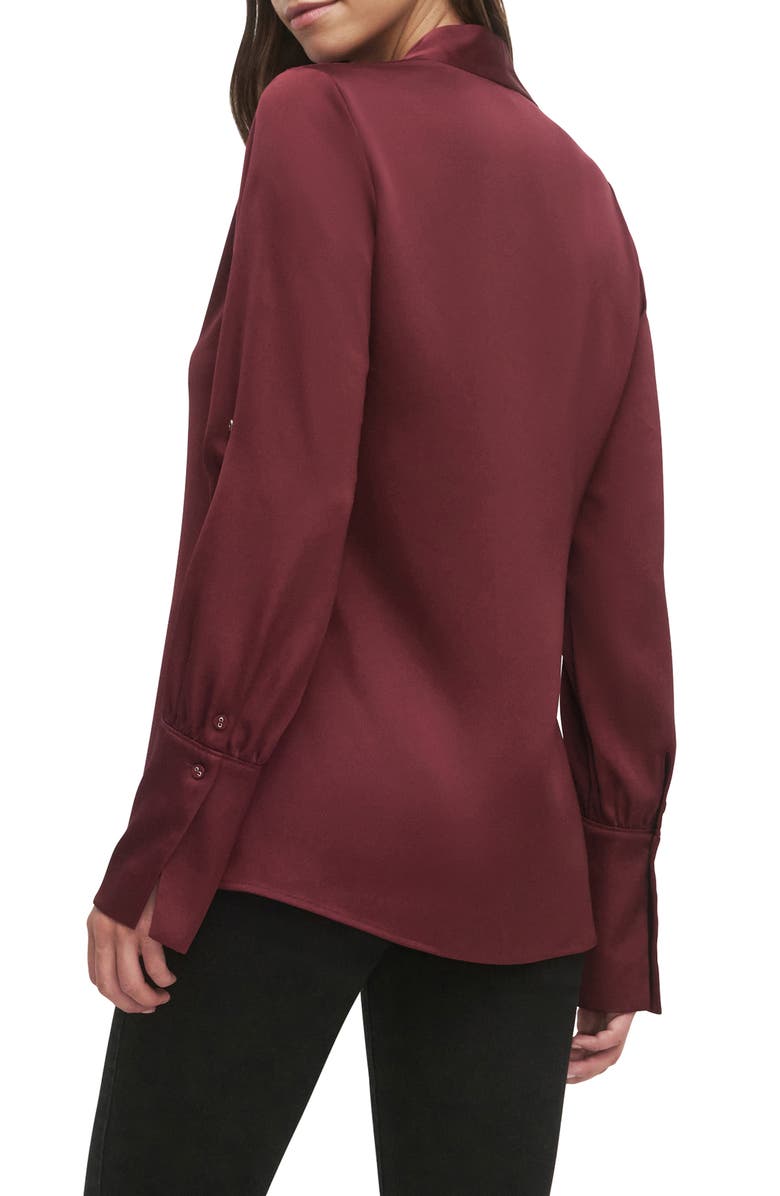Favorite Daughter The Izzy Fluted Sleeve Satin Shirt, Alternate, color, Vino