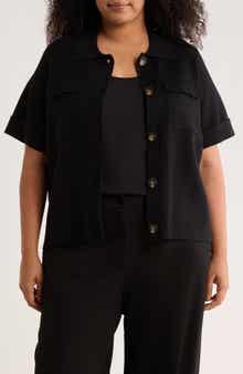 T Tahari Short Sleeve Button Front Cardigan