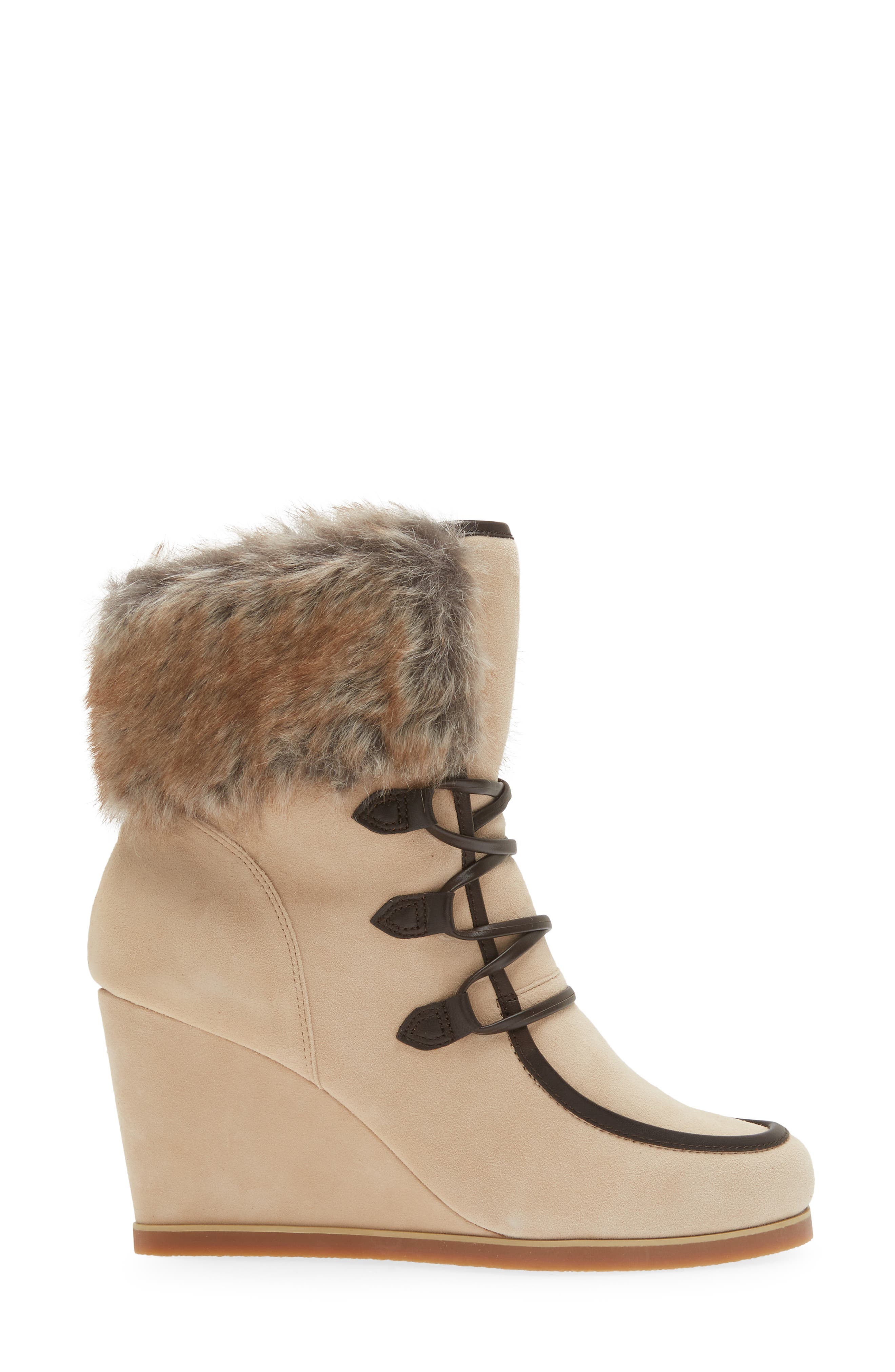 North Star Wedge Bootie, Alternate, color, BEIGE FAUX FUR