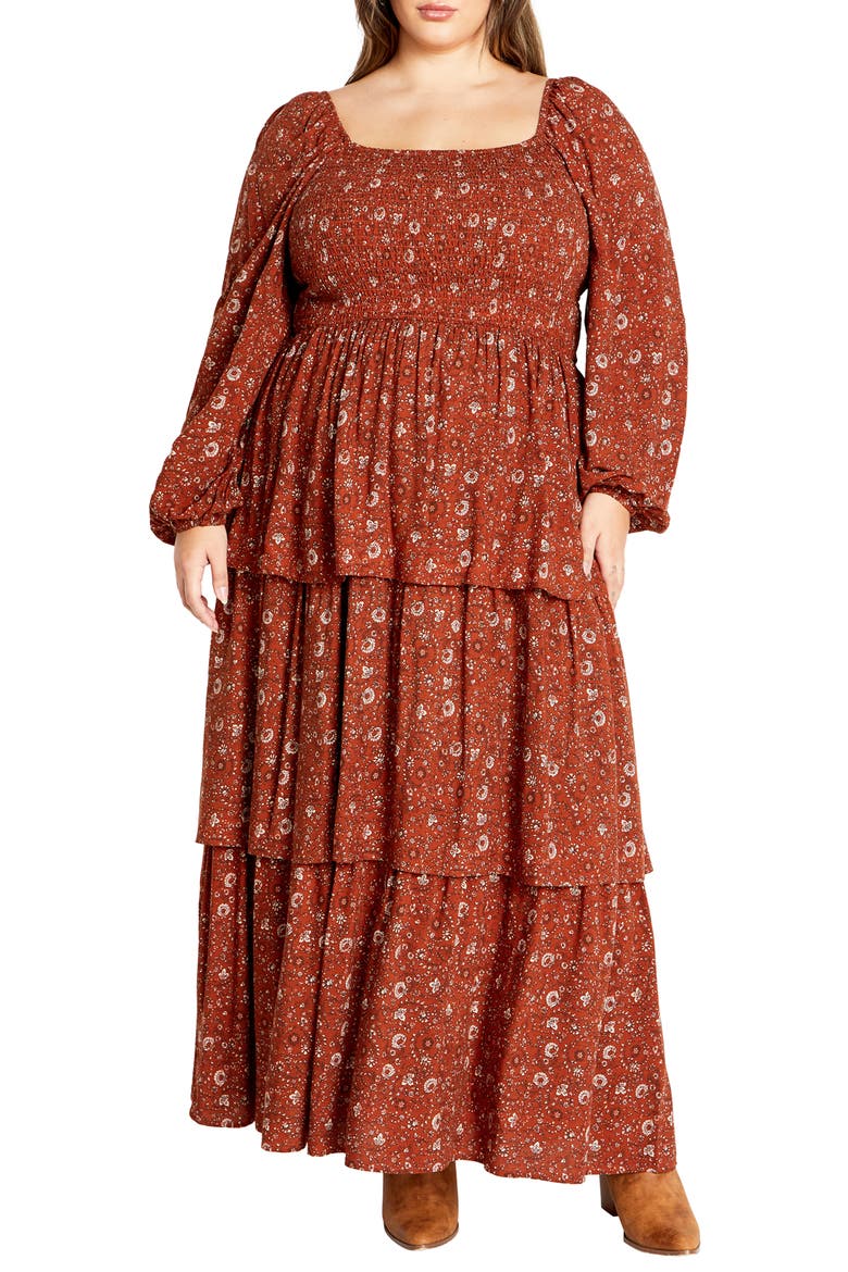 Cassidy Floral Smocked Maxi Dress, Main, color, ORANGE PRINT