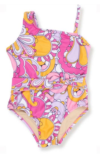 SHADE CRITTERS SHADE CRITTERS KIDS' PINK SWIRL ONE-SHOULDER ONE-PIECE SWIMSUIT