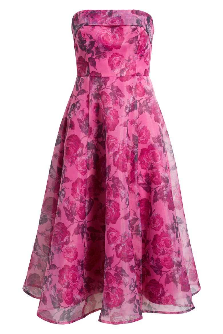 Elena Strapless Organza Midi Dress, Alternate, color, BERRY