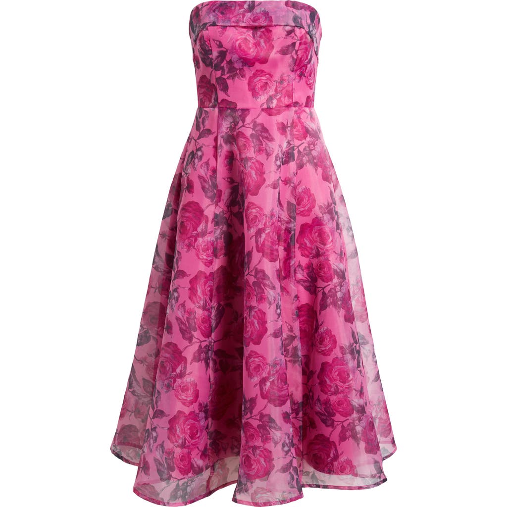 Lulus Elena Strapless Organza Midi Dress In Berry