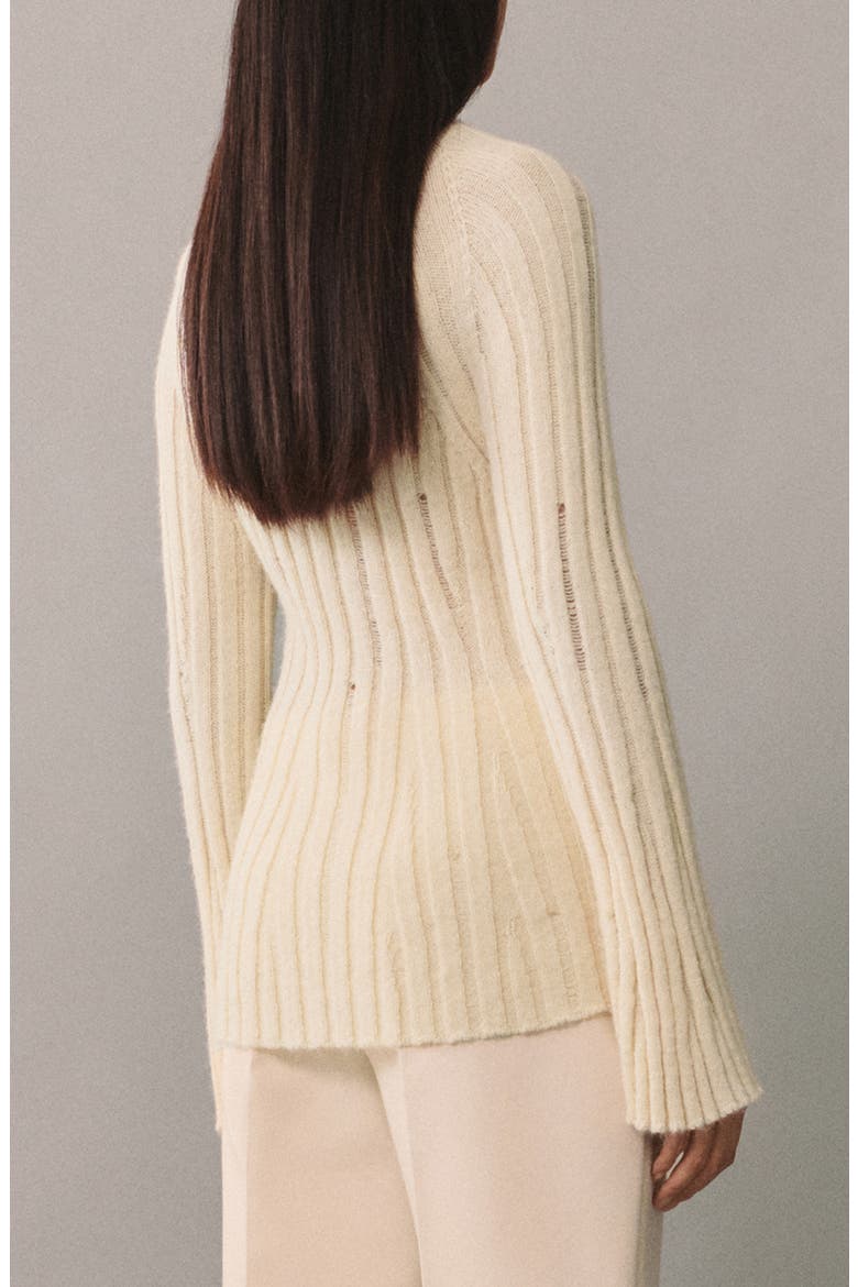 Mock Neck Bell Sleeve Rib Sweater, Alternate, color, ECRU