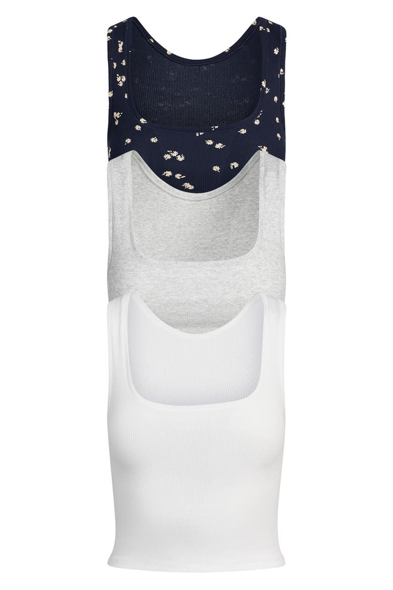 3-Pack Cotton Rib Tank, Main, color, NAVY DAISY PRINT