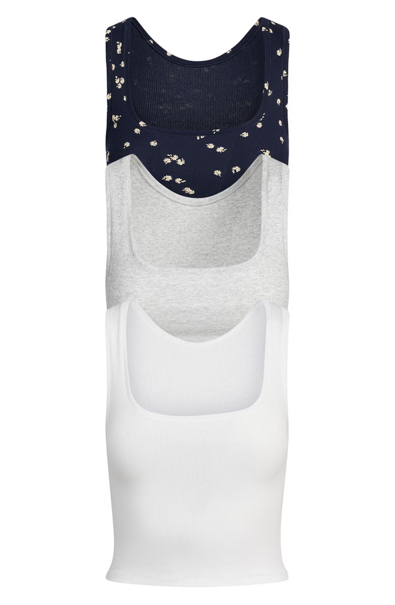 SKIMS 3-Pack Cotton Rib Tank, Main, color, Navy Daisy Print Multi