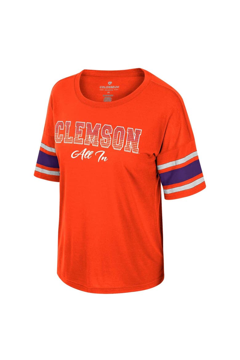 Women's Colosseum Orange Clemson Tigers I'm Gliding Here Rhinestone T-Shirt, Alternate, color, Orange