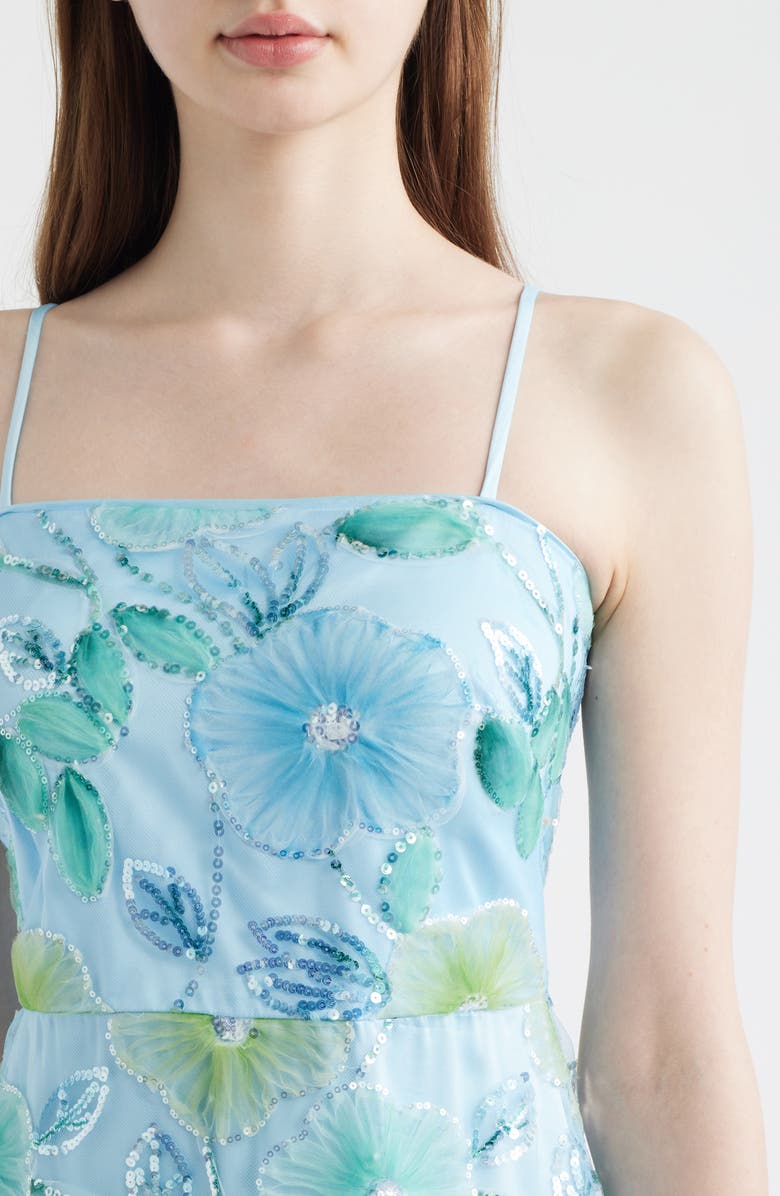 Eliza J Sequin Floral Cocktail Midi Dress, Alternate, color, Blue Multi