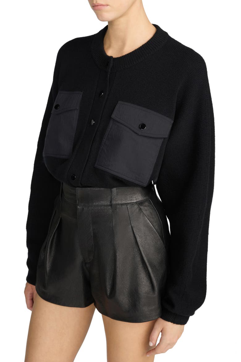 Mixed Media Cashmere Cardigan, Alternate, color, BLACK