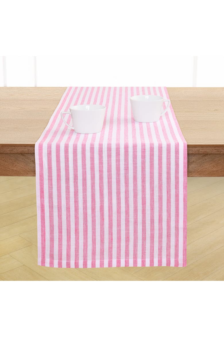 Linen Table Runner - Amalfi Stripe, Main, color, Pink and White