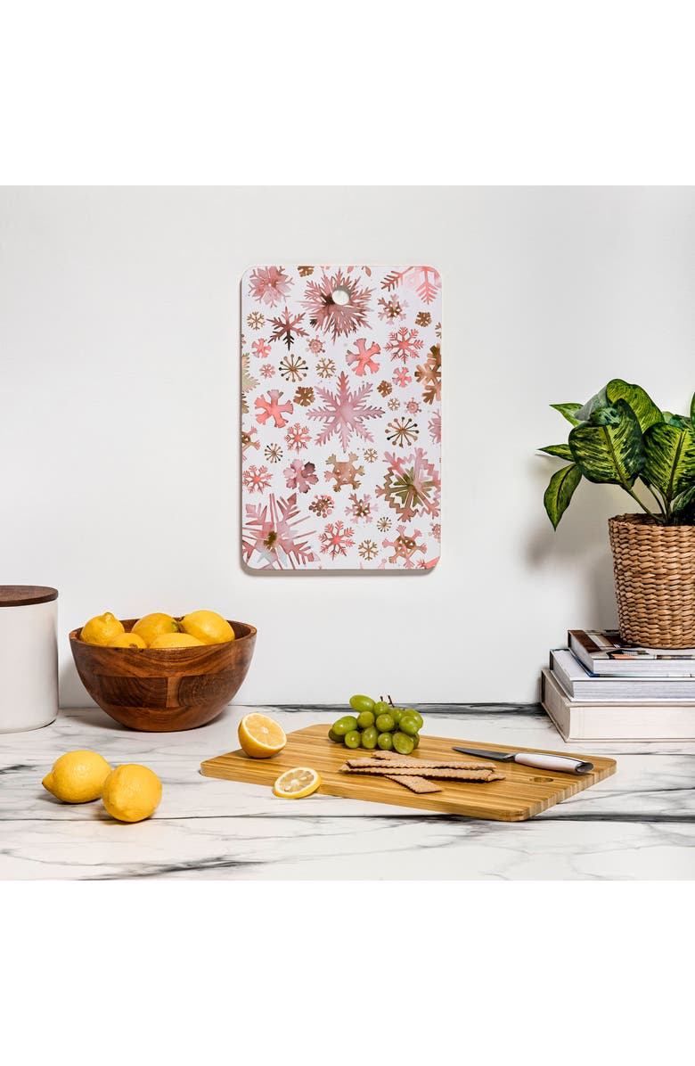 Deny Designs Snowflakes Watercolor Cutting Board, Alternate, color, Rose Gold