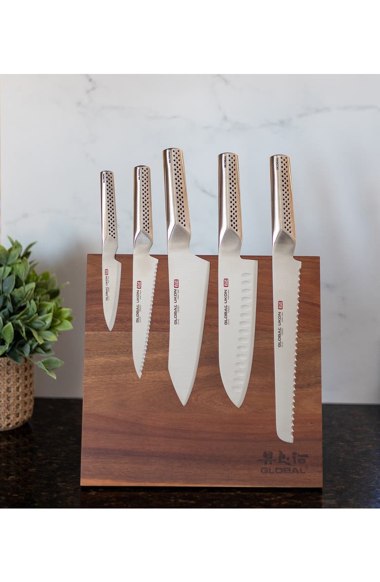 GLOBAL Bitoku Ukon Essentials 6 Piece Knife Set with Magnetic Block, Alternate, color, Acacia