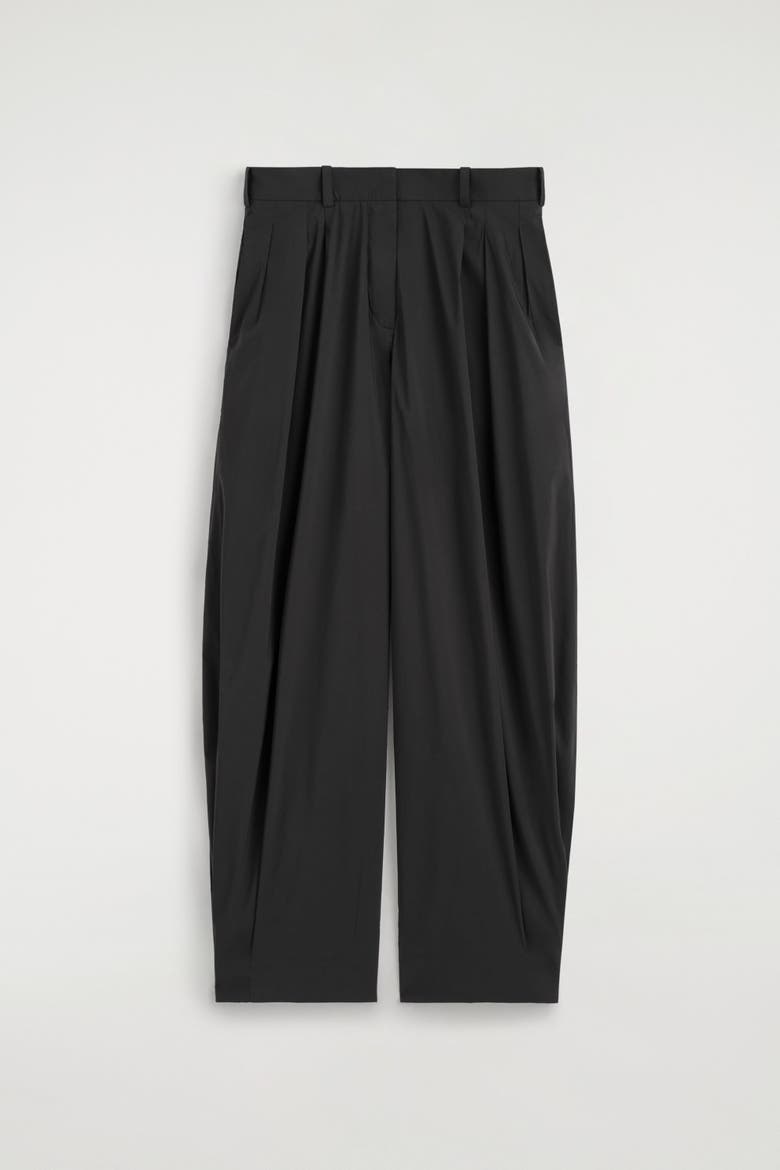 Pleated Cotton-blend Balloon Pants, Alternate, color, BLACK