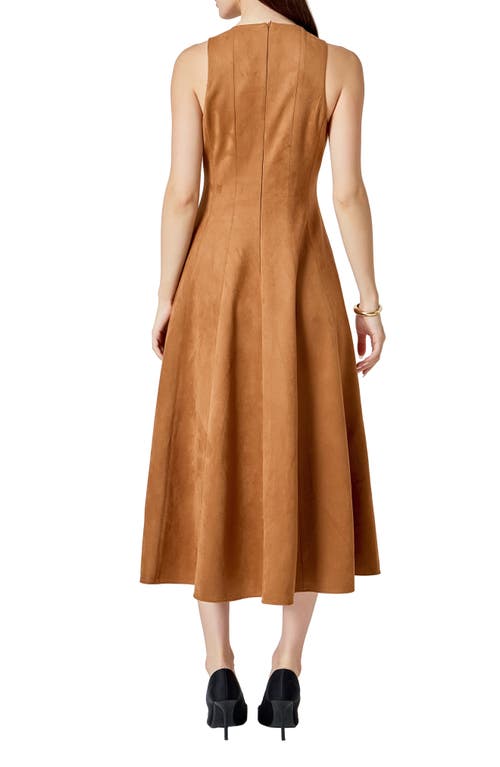 Endless Rose Sleeveless Faux Suede Midi Dress In Brown
