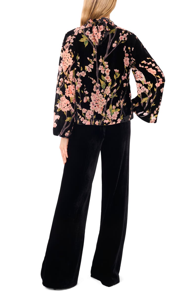 Ted Baker Nelle Floral Flare Sleeve Mock Neck Top, Alternate, color, Rich Black