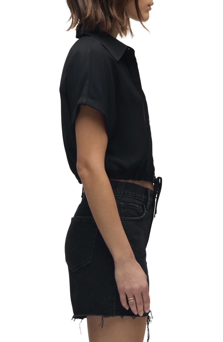 Hudson Jeans Drawstring Hem Crop Button-Up Shirt, Alternate, color, Black