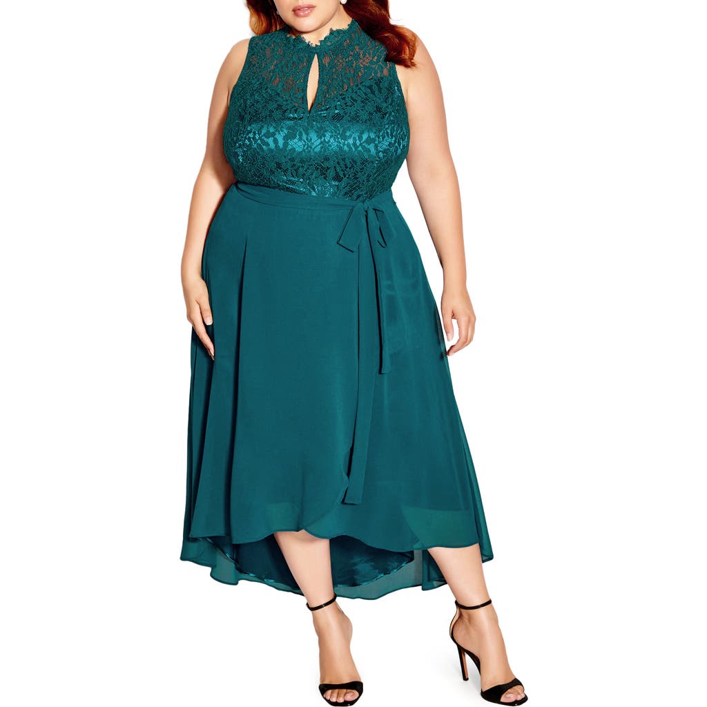 City Chic Vera Lace Sleeveless High-low Dress In Blue