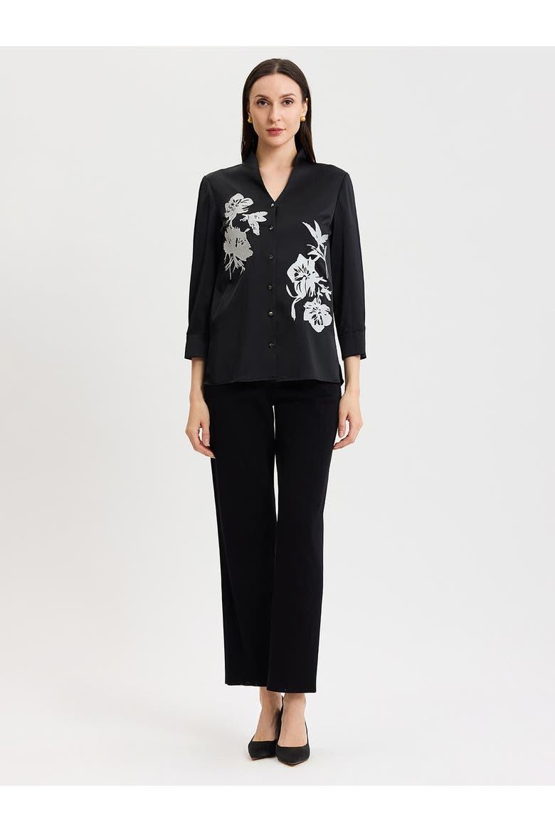 Embroidered Crepe de Chine Blouse, Alternate, color, Black/New Ivory