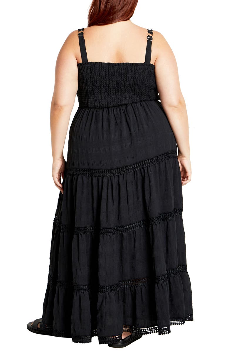 City Chic Dakota Tiered Maxi Sundress, Alternate, color, Black