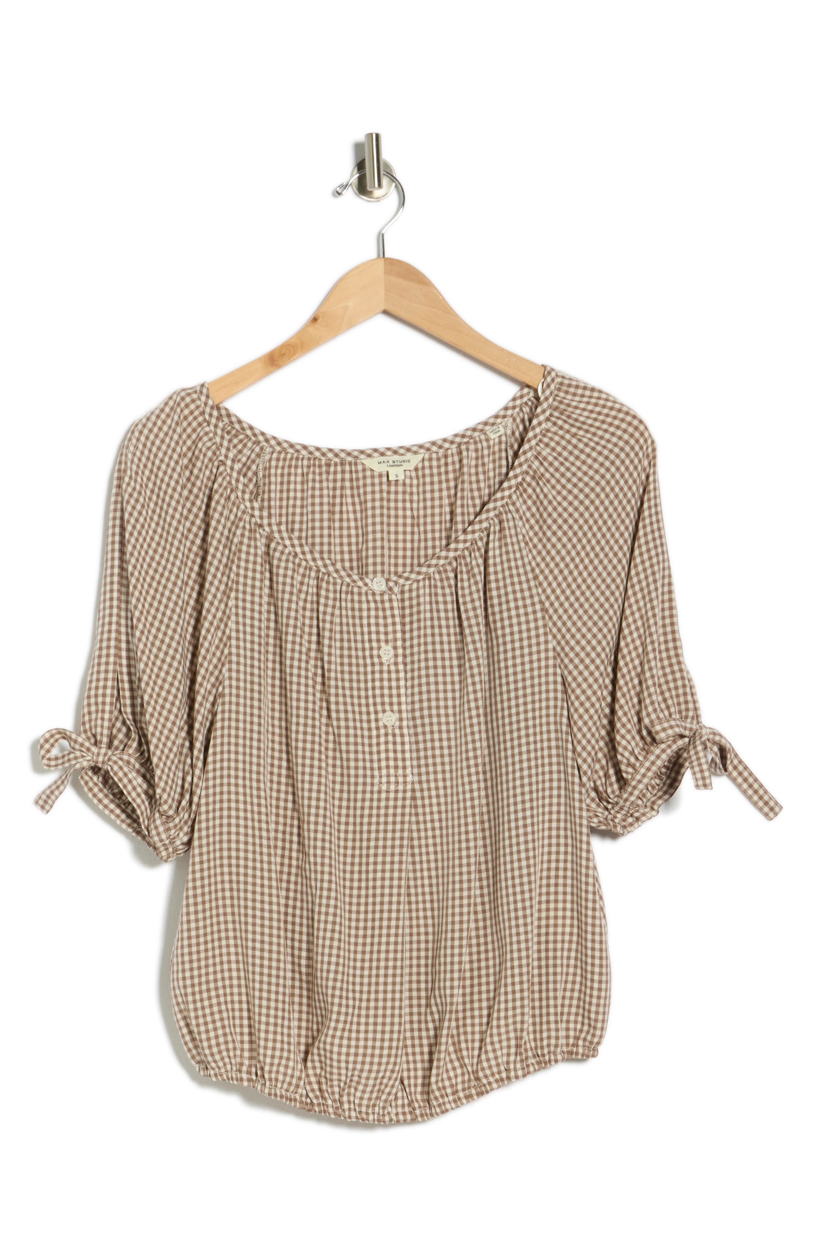 MAX STUDIO Gingham Bubble Hem Top