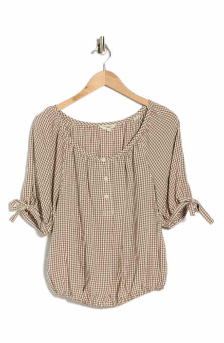 MAX STUDIO Gingham Bubble Hem Top