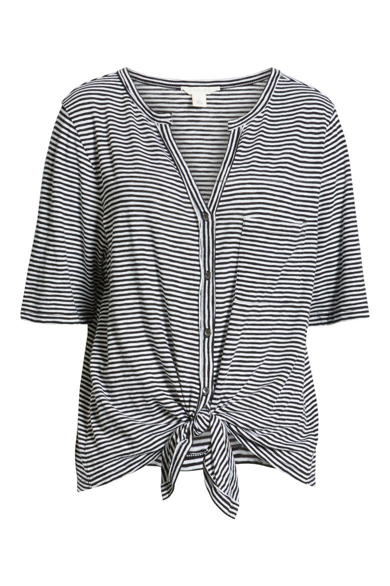 Tie Front Tee, Alternate, color, BLACK- WHITE EVEN STRIPE