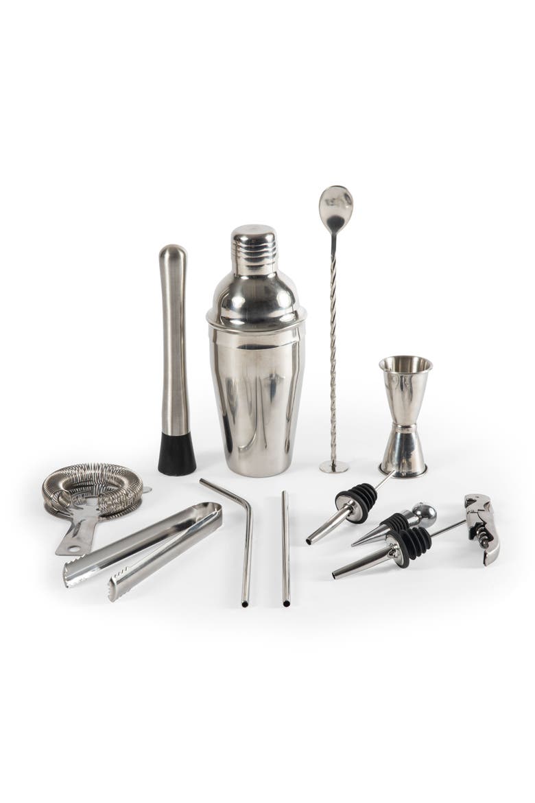Lazy Susan Bar Tool Set, Alternate, color, Bamboo with Silver Accents