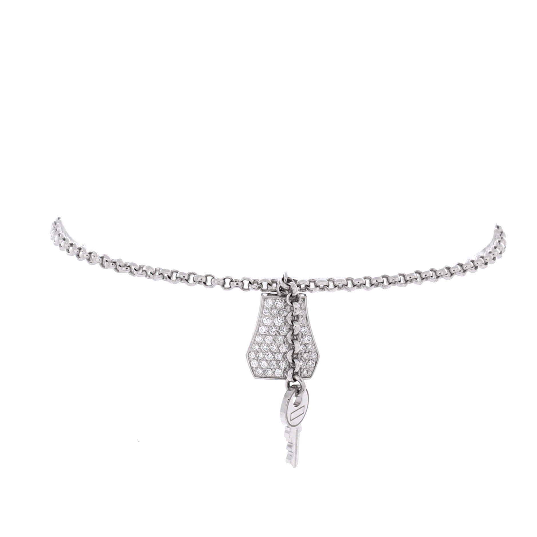 Kelly Clochette Chain Bracelet 18K White Gold with Pave Diamonds Small, Main, color, Metallic Gold