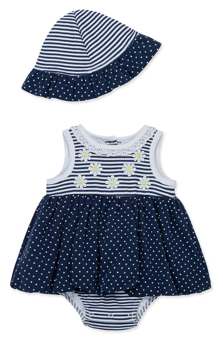 Little Me Daises Skirted Bodysuit & Hat Set, Main, color, Blue