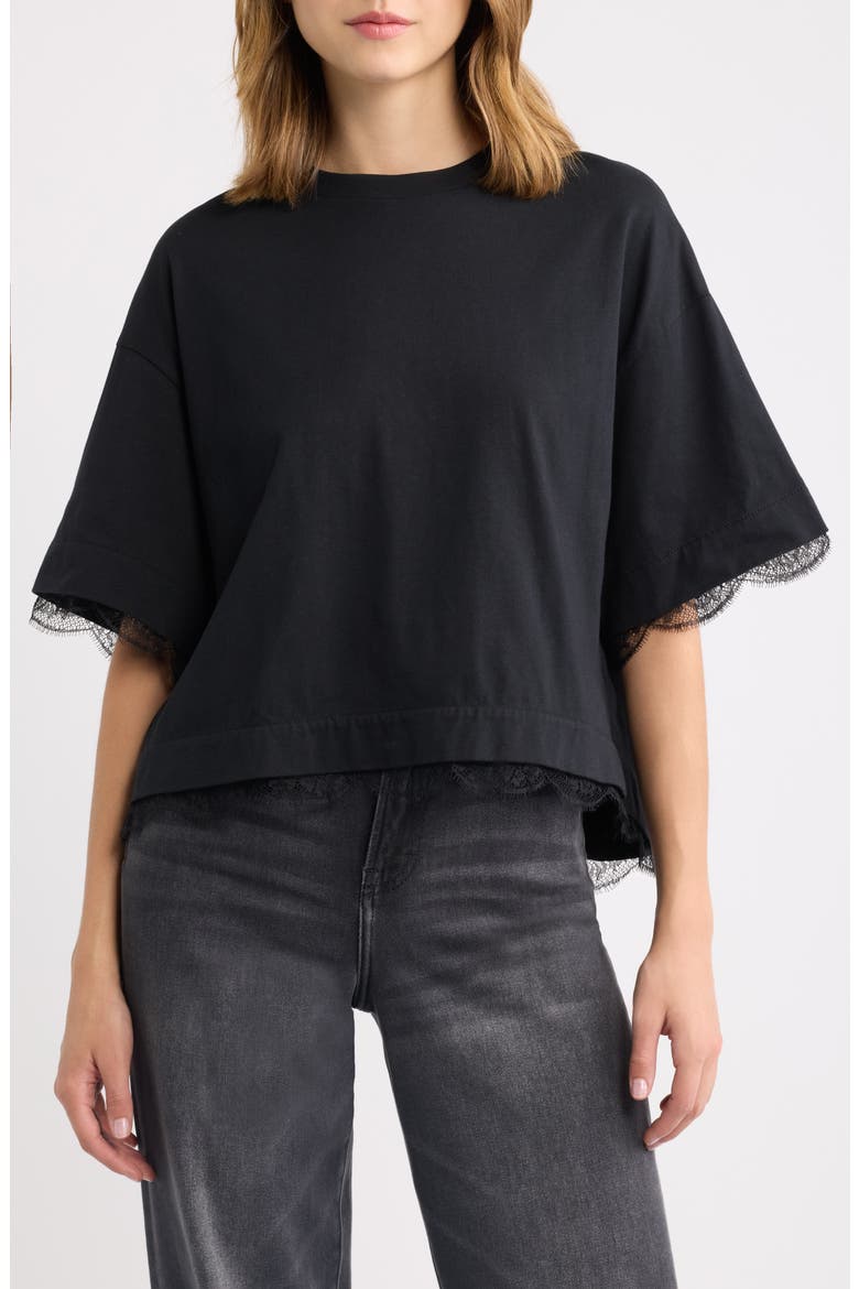 Nia Lace Trim T-Shirt, Main, color, BLACK