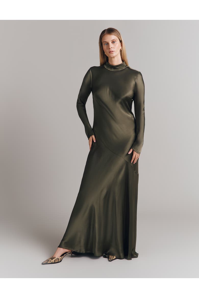 Rayna Satin Maxi Dress, Main, color, Dark Green