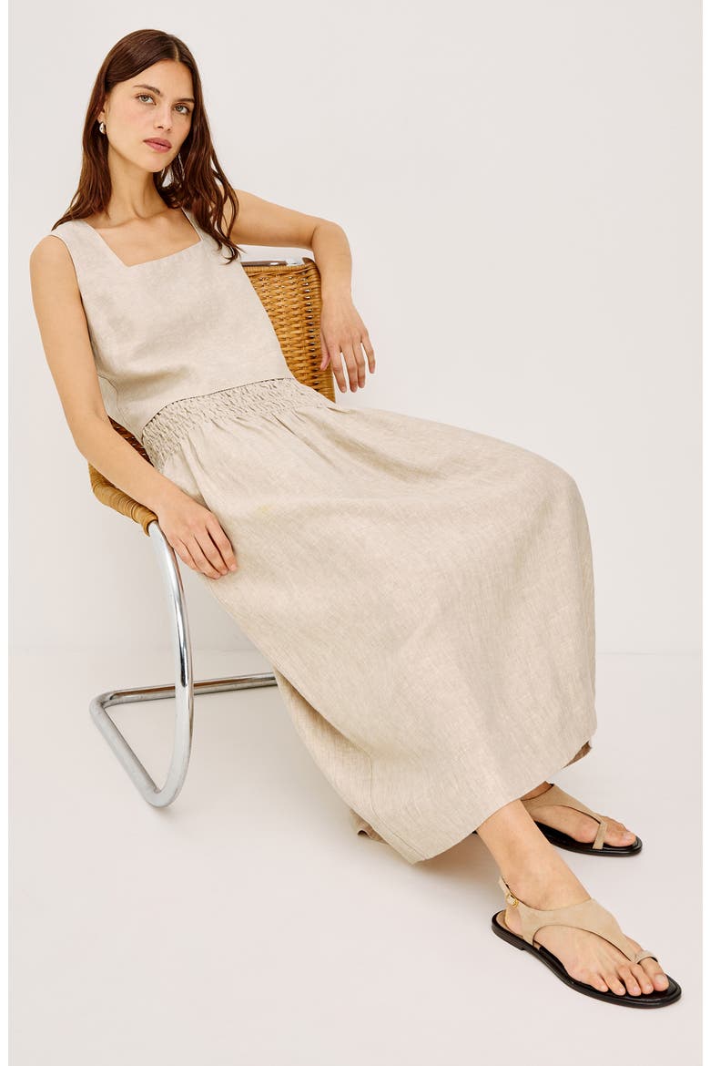 Alessa Smock Waist Linen Maxi Skirt, Alternate, color, HEATHERED FLAX