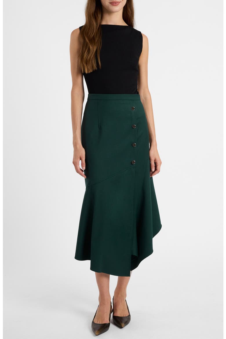 Bristol Asymmetric Midi Skirt in Soft Crepe, Alternate, color, Evergreen