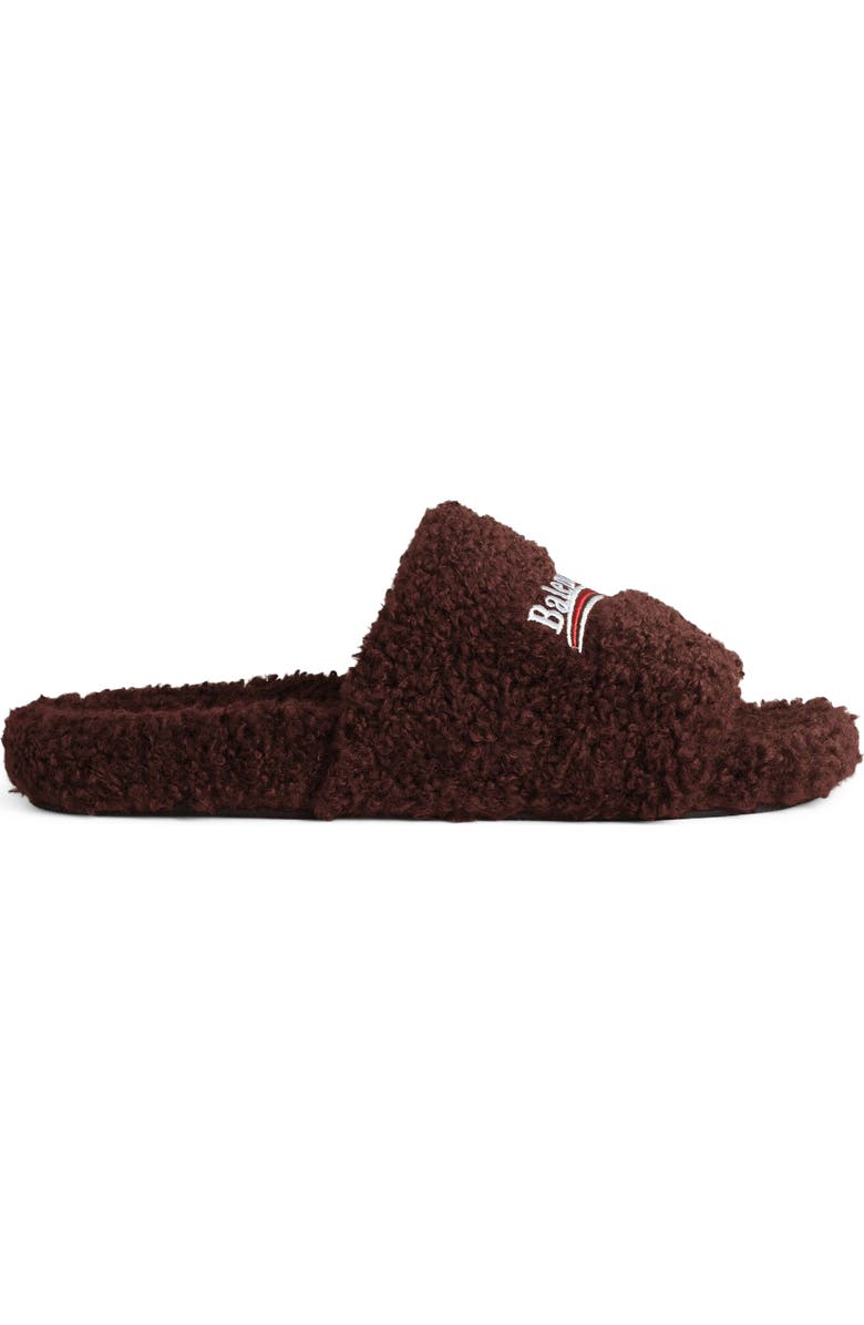 Balenciaga Campaign Faux Shearling Slide Sandal, Main, color, Chataigne