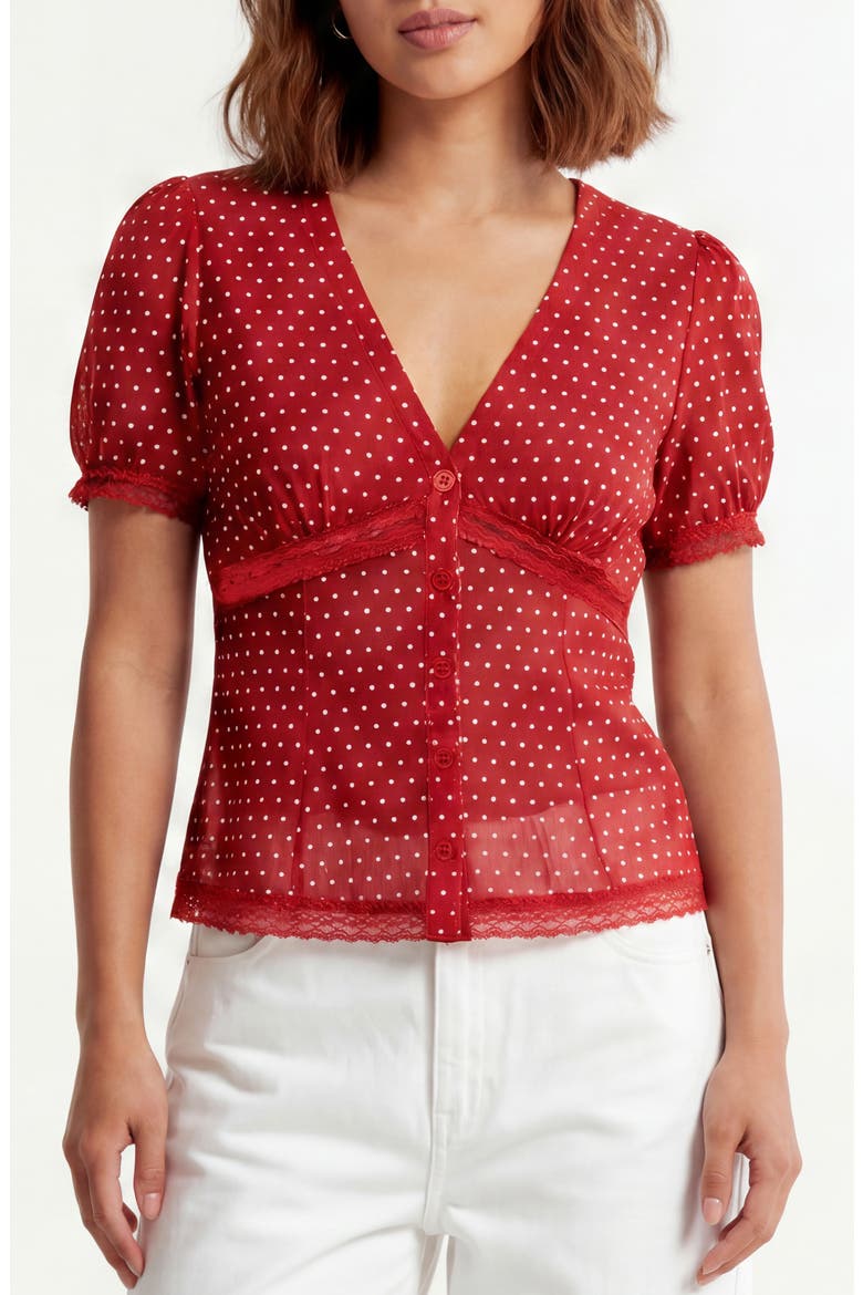 Sammy Polka Dot Short Sleeve Top, Main, color, RED/ WHITE DOT