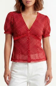 BY DESIGN Sammy Polka Dot Short Sleeve Top