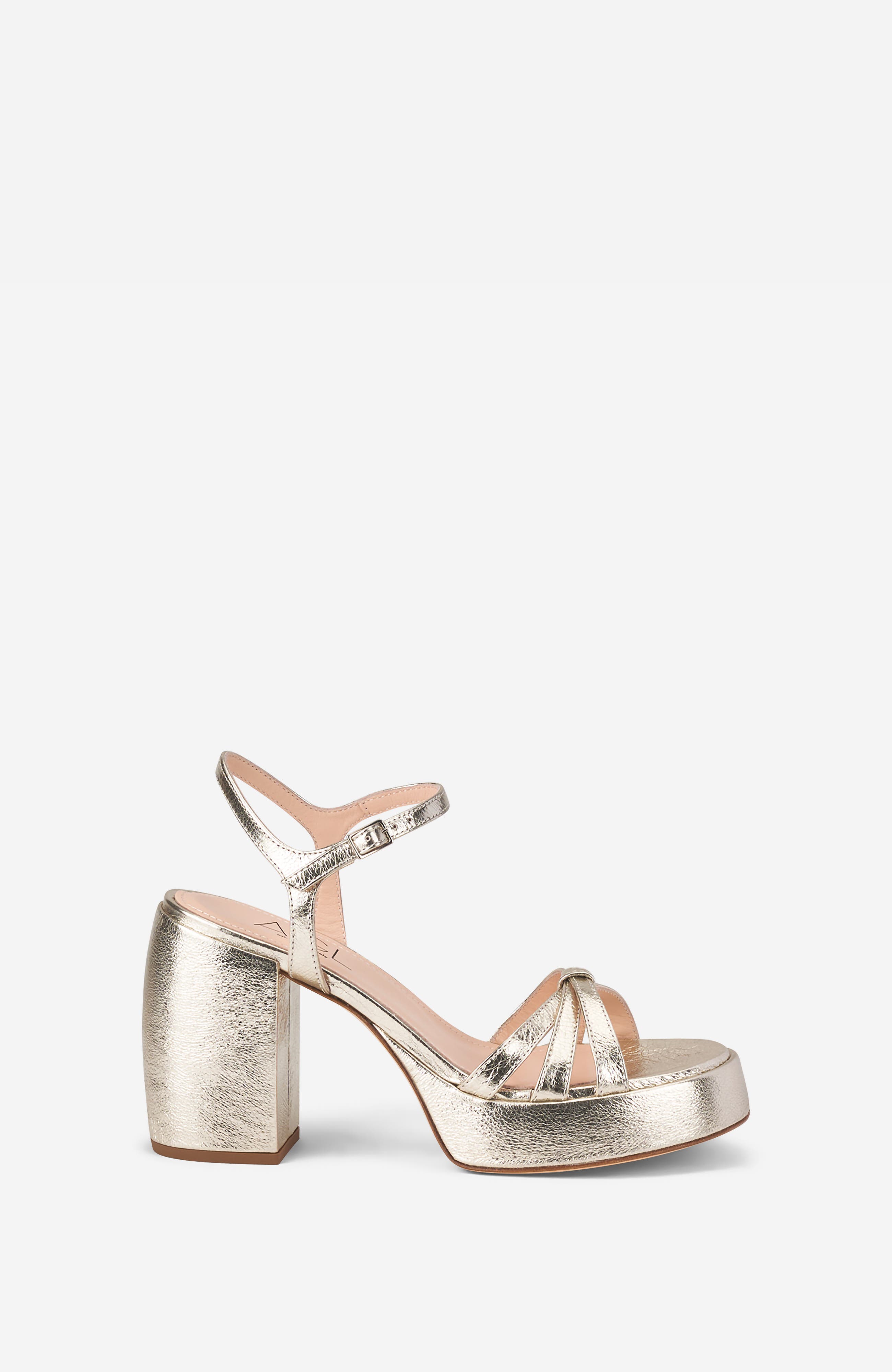 AGL Clio Sandal with High Heel, Main, color, Platinum Leather