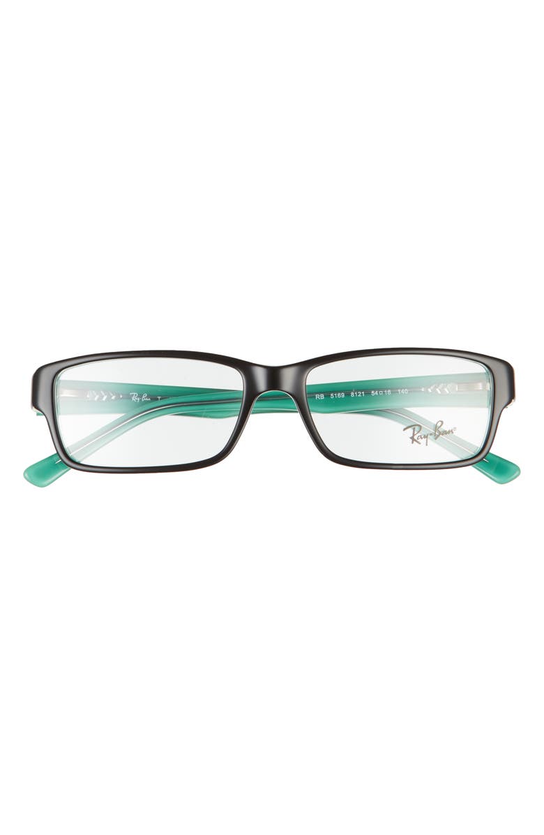 Ray-Ban 54mm Rectangular Blue Light Blocking Glasses, Main, color, Black Green/ Clear
