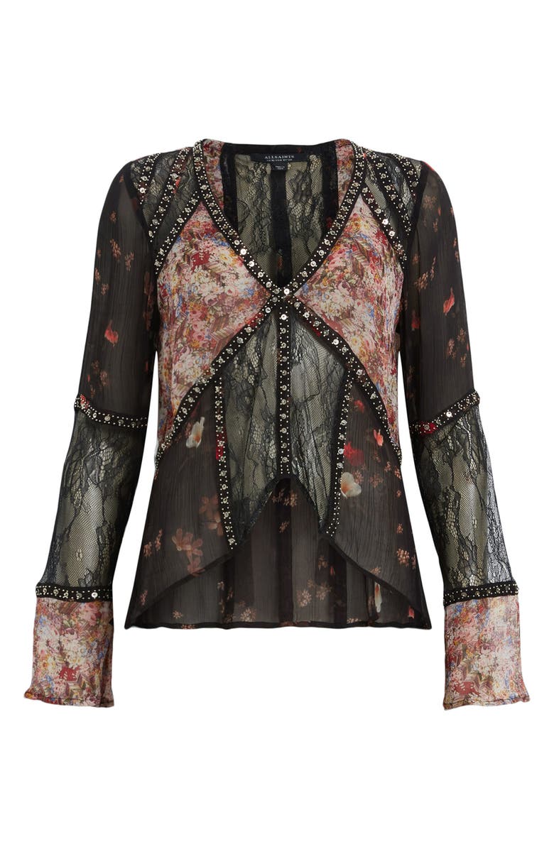 AllSaints Florence Kora Mixed Media Long Sleeve Top, Alternate, color,