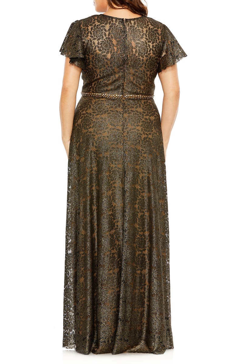 FABULOUSS BY MAC DUGGAL Flutter Sleeve Lace Overlay Gown, Alternate, color,