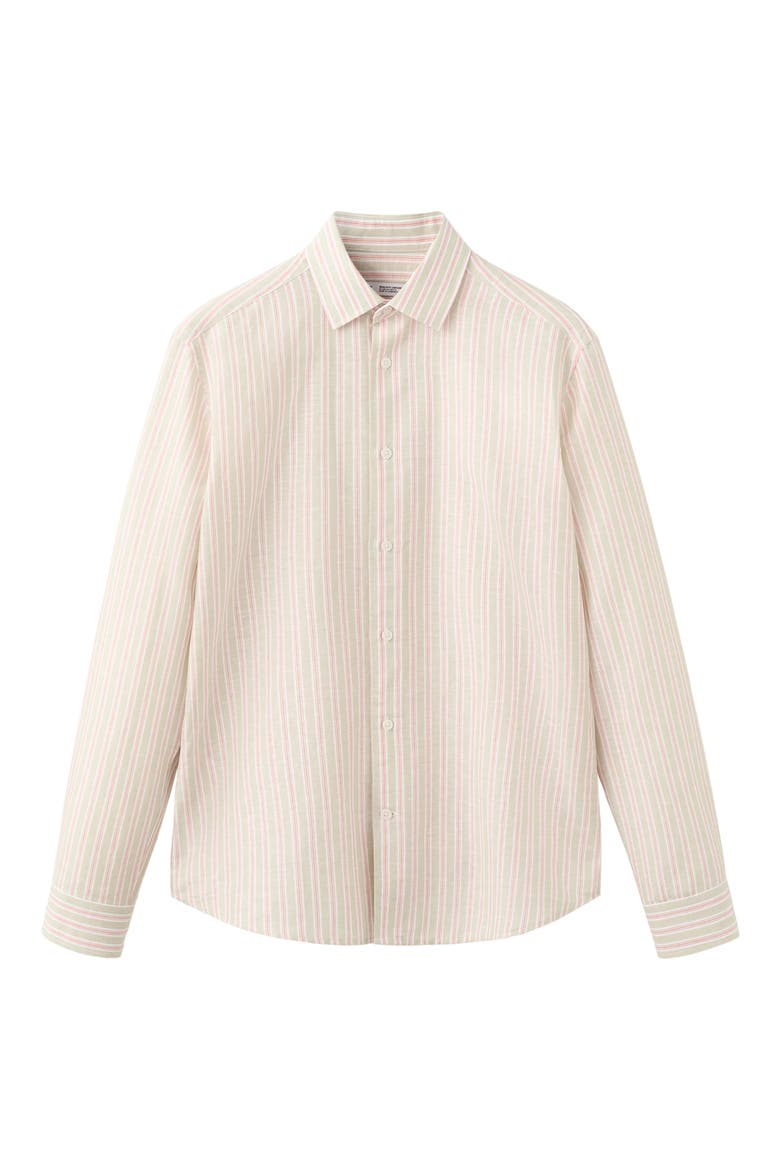 Stripe Linen Blend Button-Up Shirt, Alternate, color, ORANGE