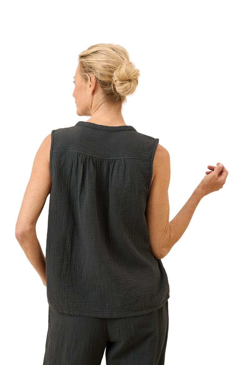 Organic Cotton Coastal Double Gauze Henley Tank, Alternate, color, Black