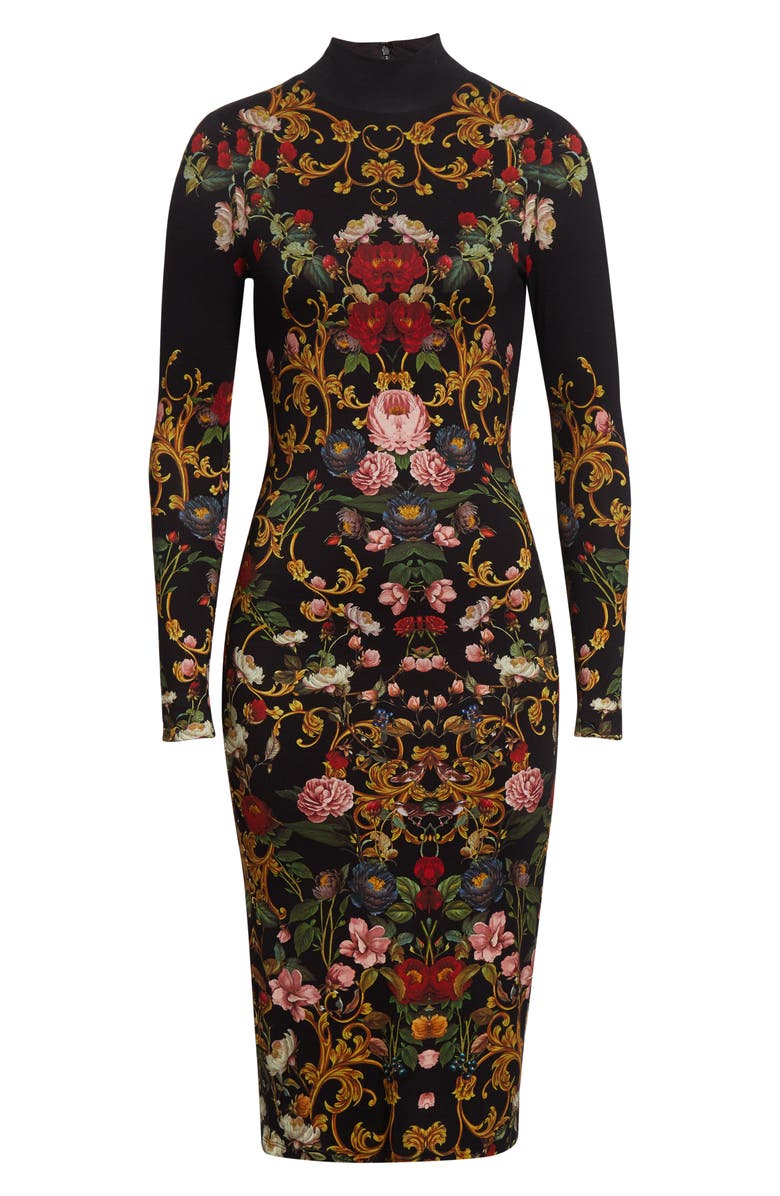 Alice + Olivia Delora Turtleneck Long Sleeve Body-Con Midi Dress, Alternate, color, Evermine