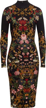 Alice + Olivia Delora Turtleneck Long Sleeve Body-Con Midi Dress